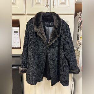 Vintage Persian lamb fur coat with mink collar- made in USA